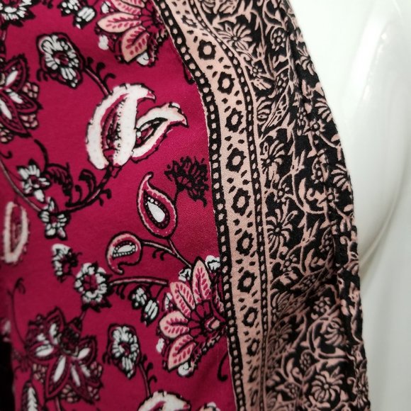 Torrid top 00/0 Border Print Cropped Kimono open front cardigan floral paisley - Picture 6 of 15